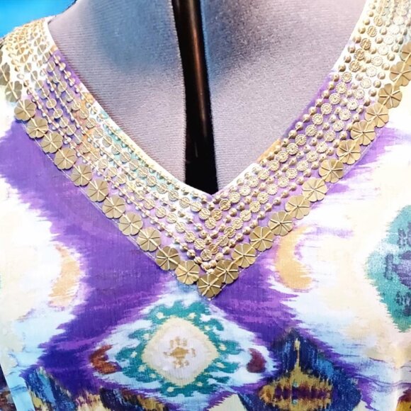 Chico’s Purple/Yellow Sheer gold embellished Tunic & Shell Sz 4/2XL/20 - Picture 3 of 11